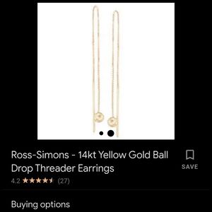 Ross Simon's 14k yellow gold drop ball threader earings